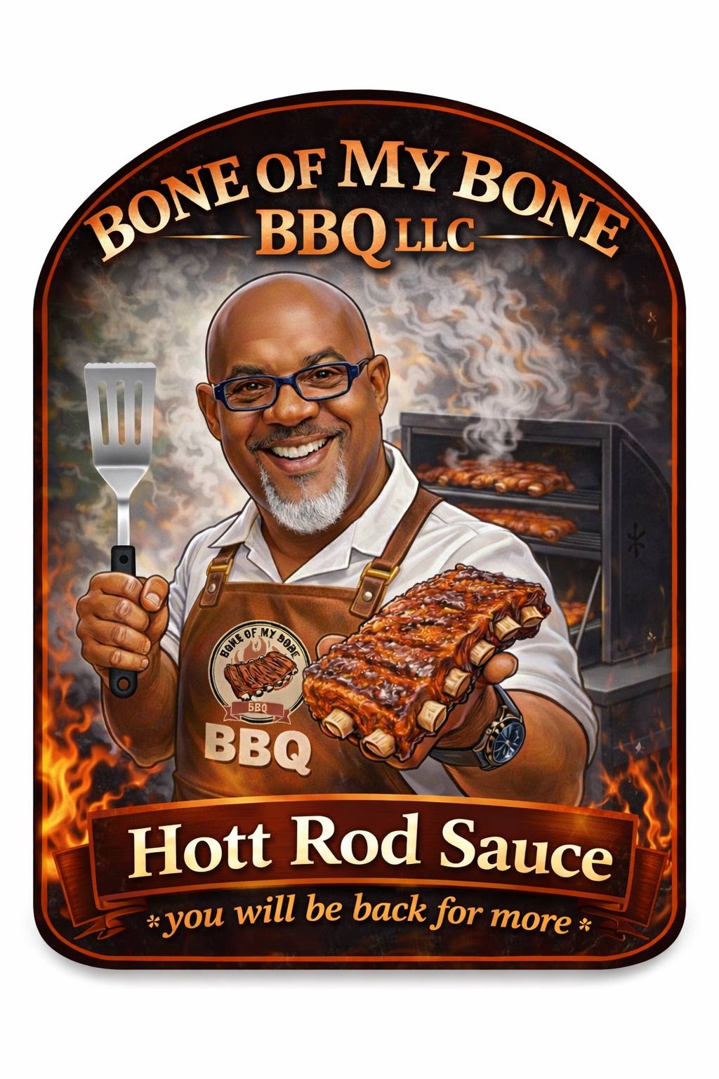 Hott Rod Sauce bottle, the house BBQ sauce
